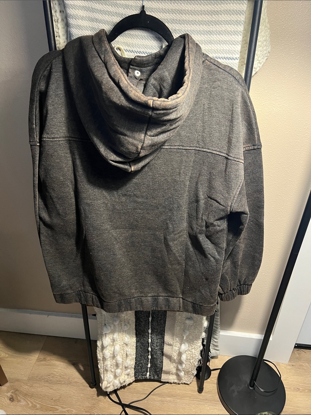 Zenana Outfitters Charcoal Hooded Pullover with Cream Drawstrings - Picture 2 of 2